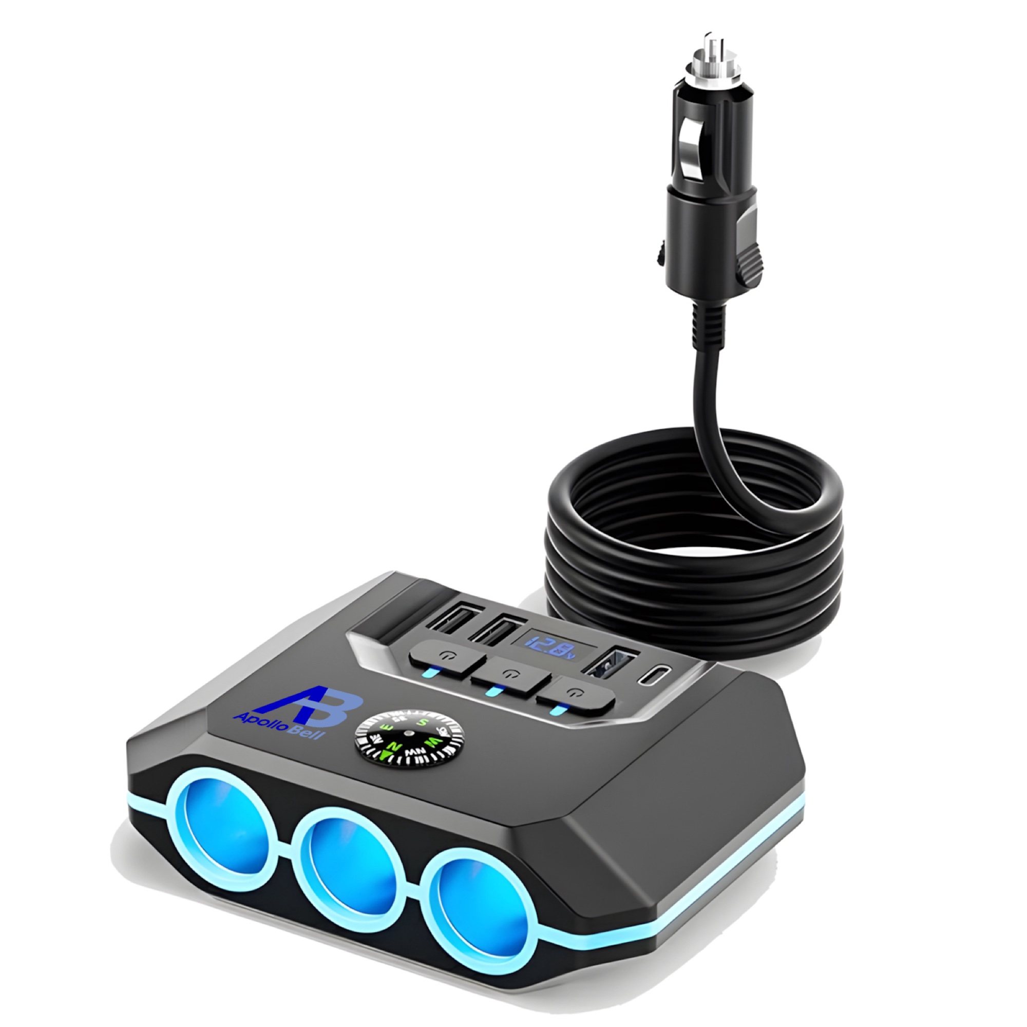 120W Araç Çakmak Çoğaltıcı 3 Çakmak Soketi + 3 USB-A + Type-C, Voltaj Göstergeli, Siyah - 16