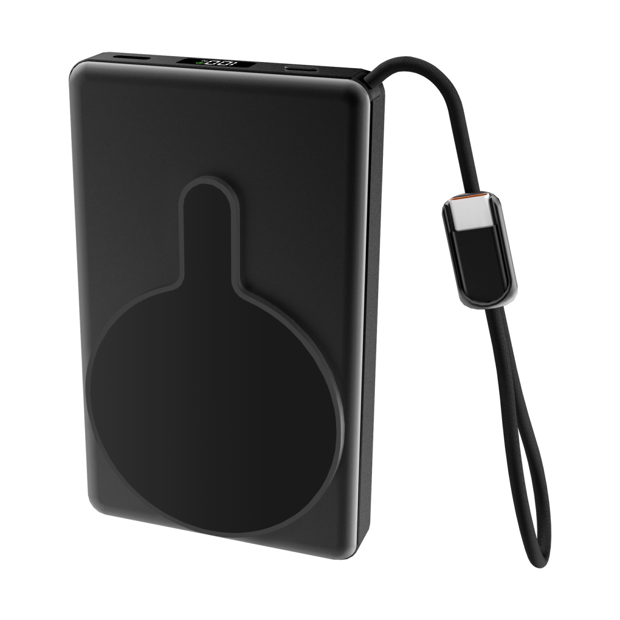 10.000mAh Manyetik Kablosuz Powerbank, PD 45W USB-C, Entegre Kablolu, Siyah - 2