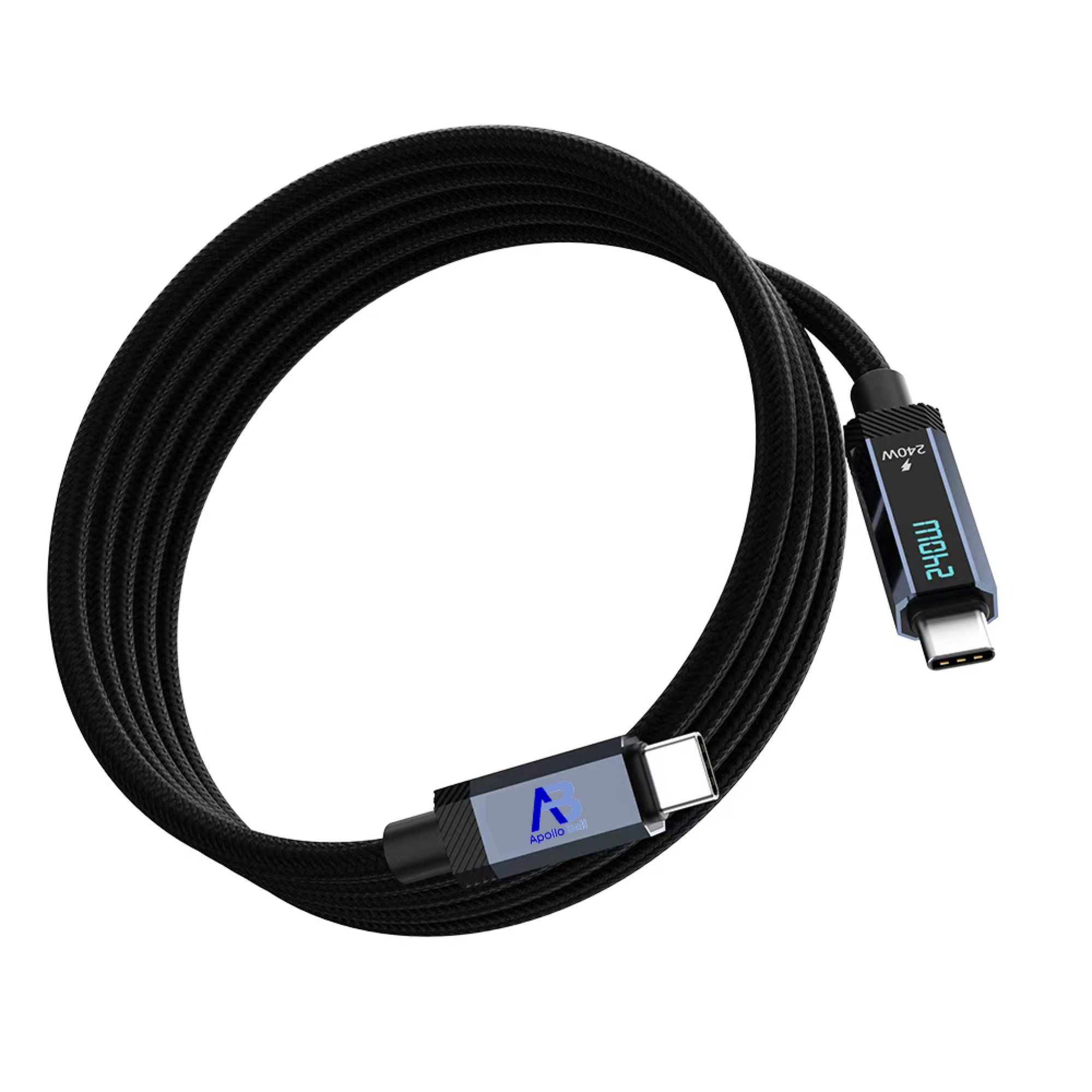 USB4 V2.0 Manyetik Kablo 240W / 80Gbps Dijital Ekranlı Örgülü USB-C, 100cm Siyah