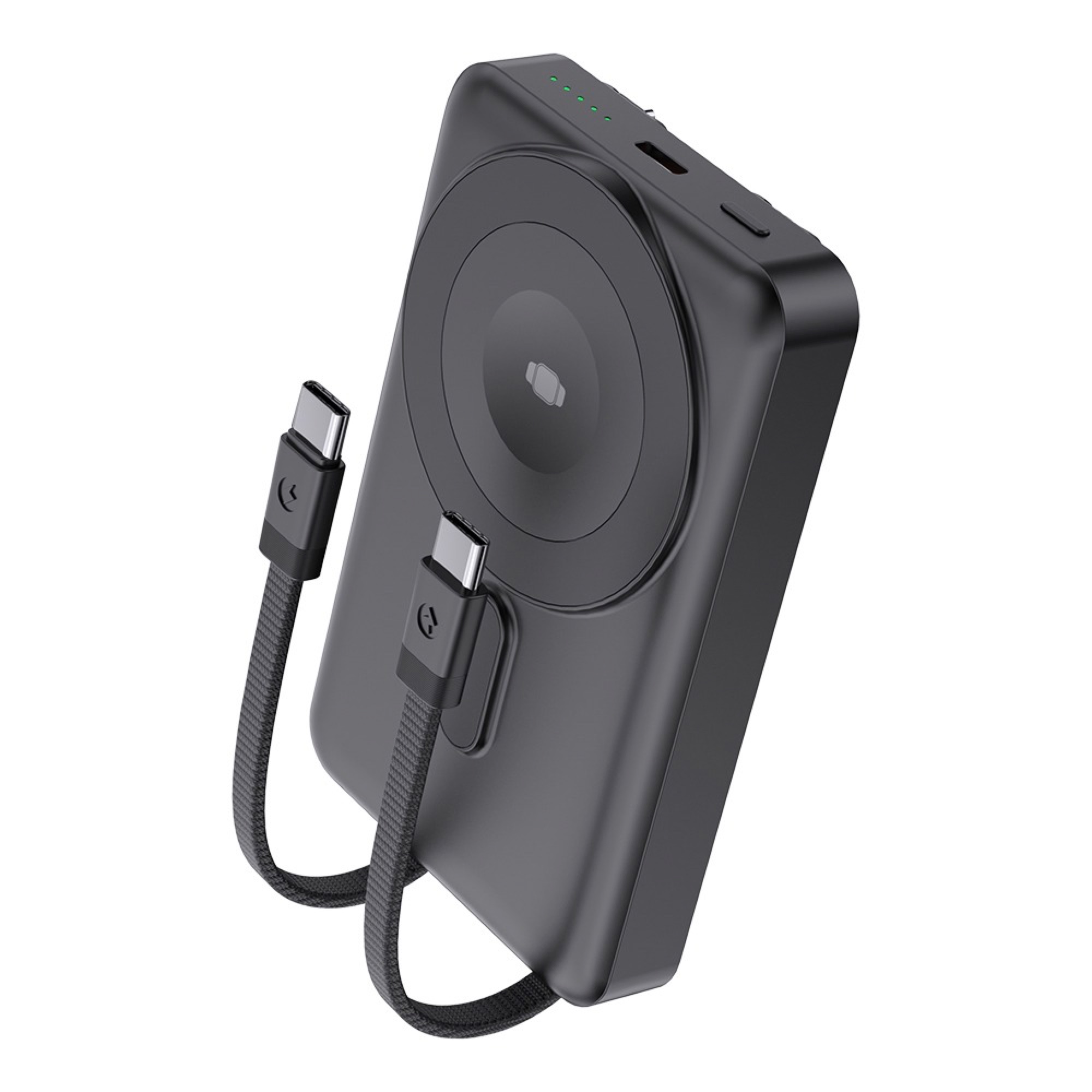 10.000mAh 3'ü 1 Arada Manyetik Kablosuz Powerbank, Dahili USB-C Kablolu ve Standlı, Siyah - 3