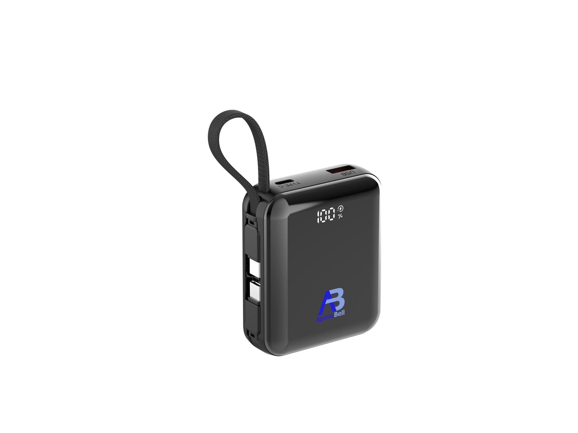 10.000mAh 35W Powerbank, Dahili USB-C Kablolu, Siyah