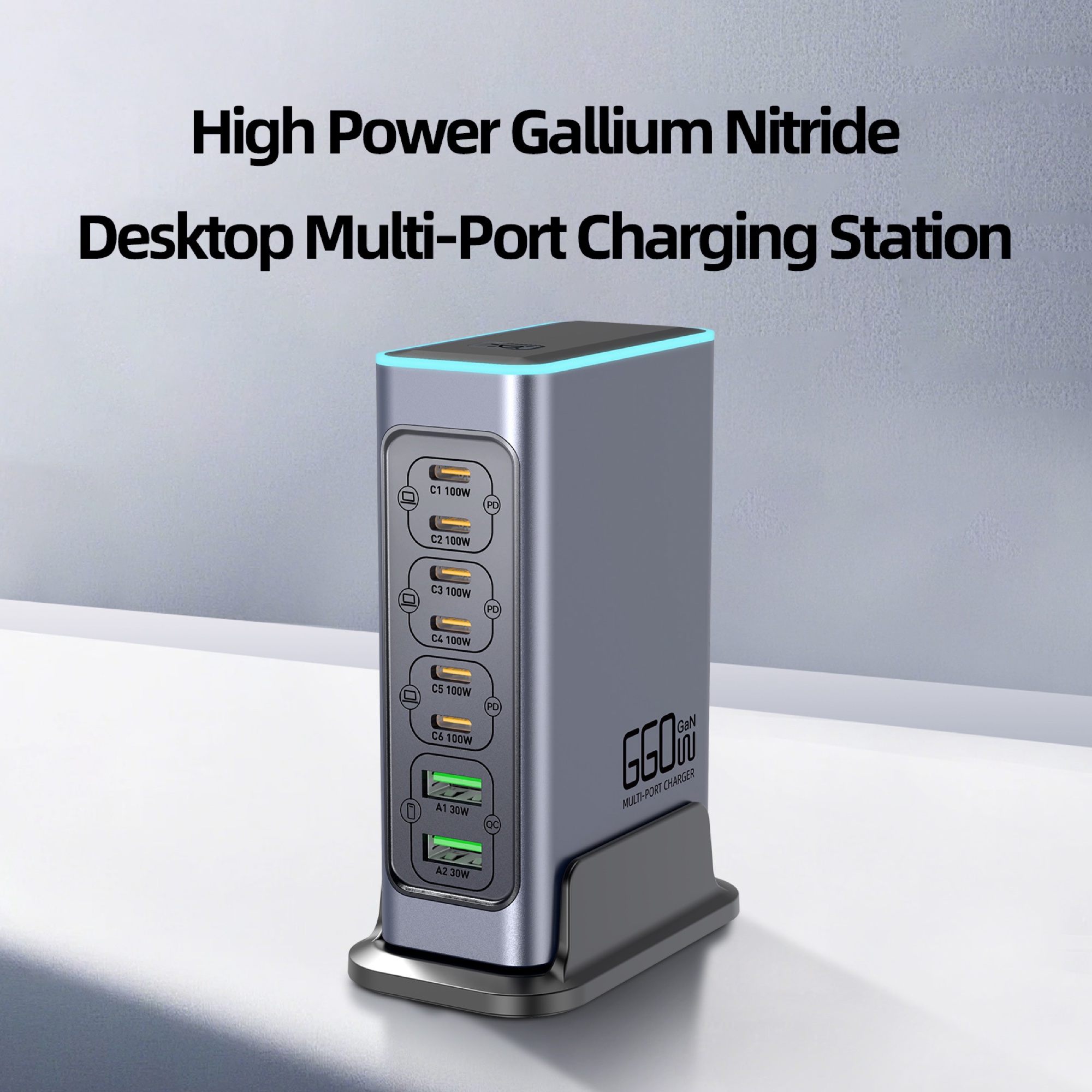 660W GaN Pro USB-C 8 Portlu Masaüstü Hızlı Şarj İstasyonu, Gri - 2