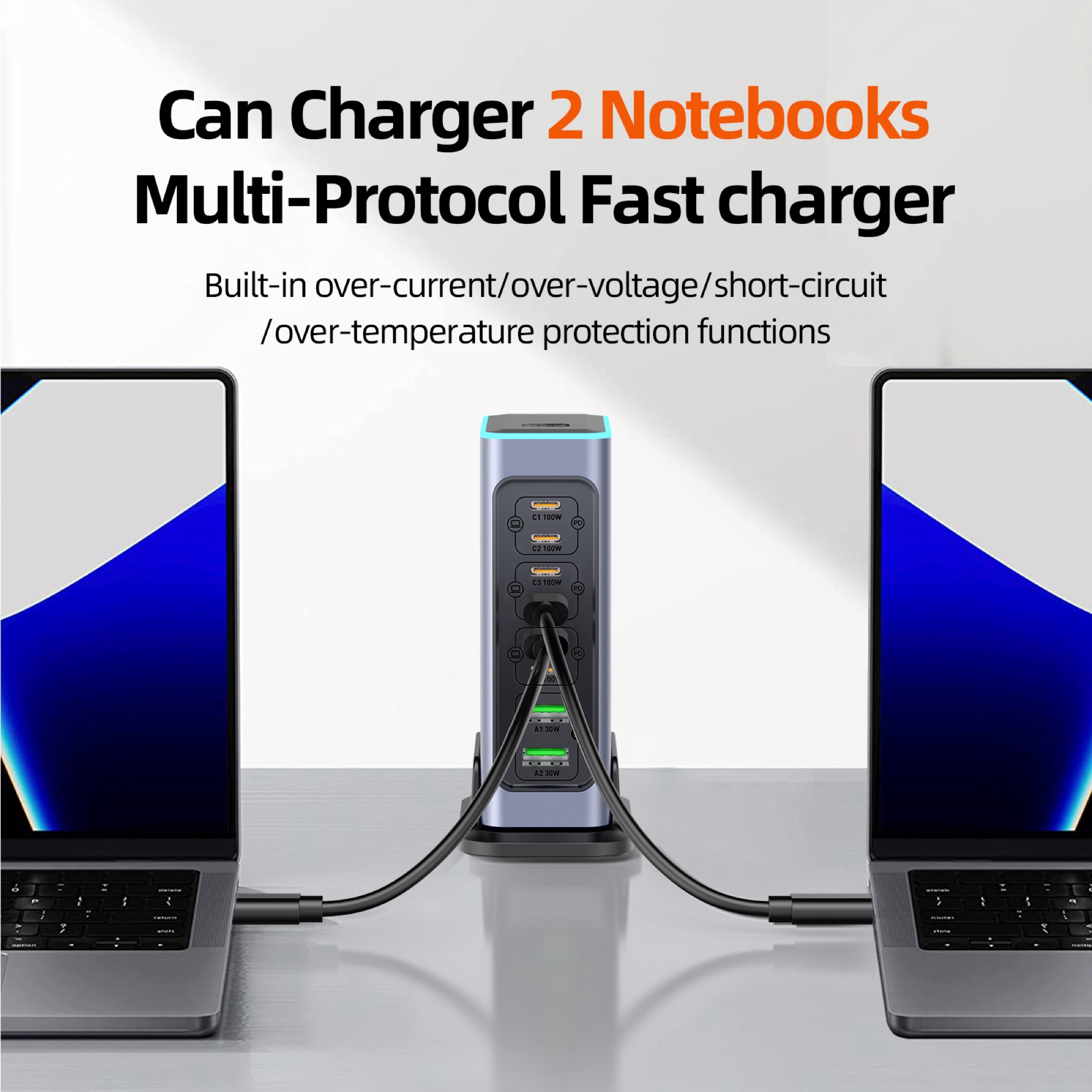 660W GaN Pro USB-C 8 Portlu Masaüstü Hızlı Şarj İstasyonu, Gri - 8