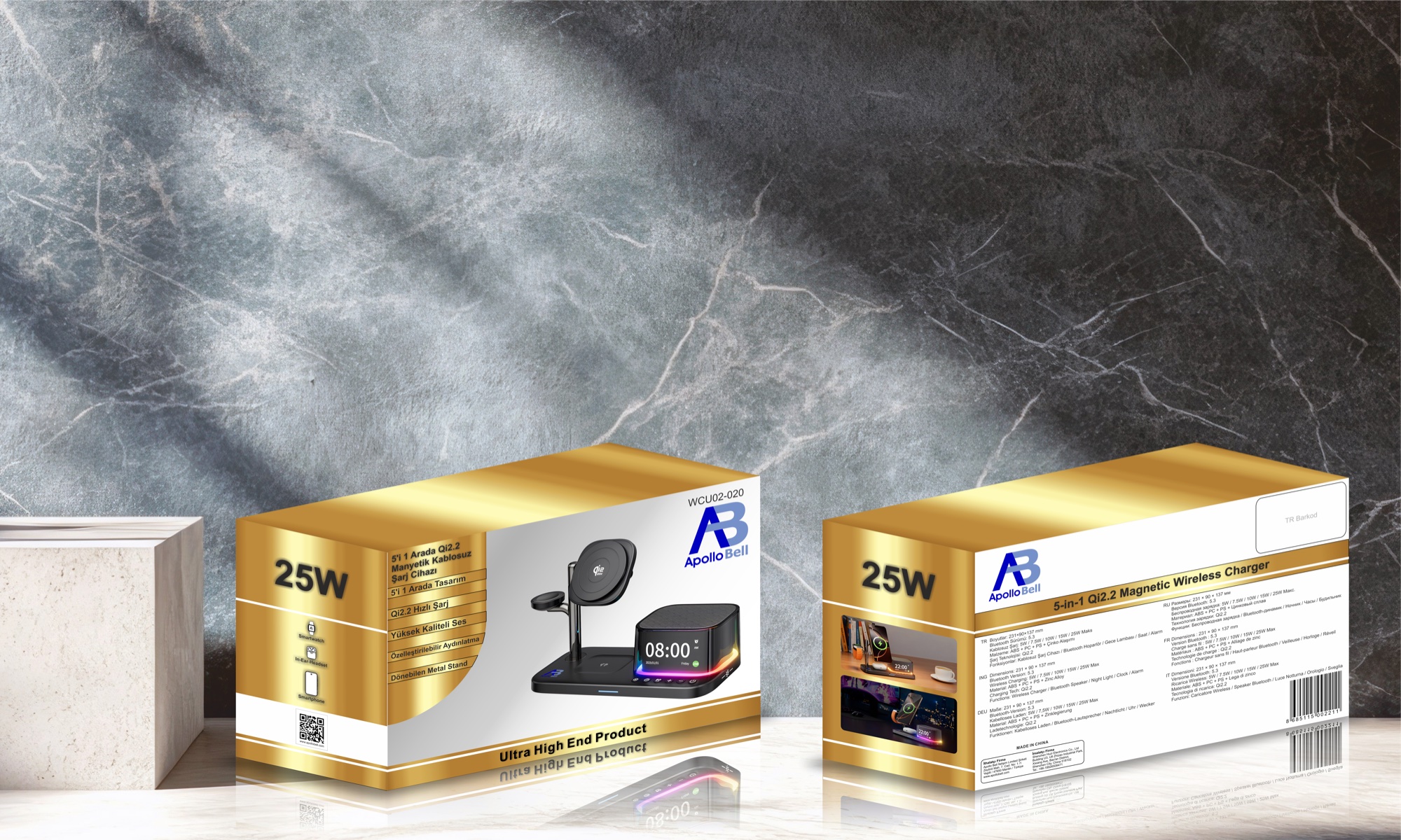 5'i 1 Arada Qi2.2 Manyetik Kablosuz Şarj Cihazı 25W, Bluetooth Hoparlör + Alarm Saati + Gece Lambası, Siyah - 12