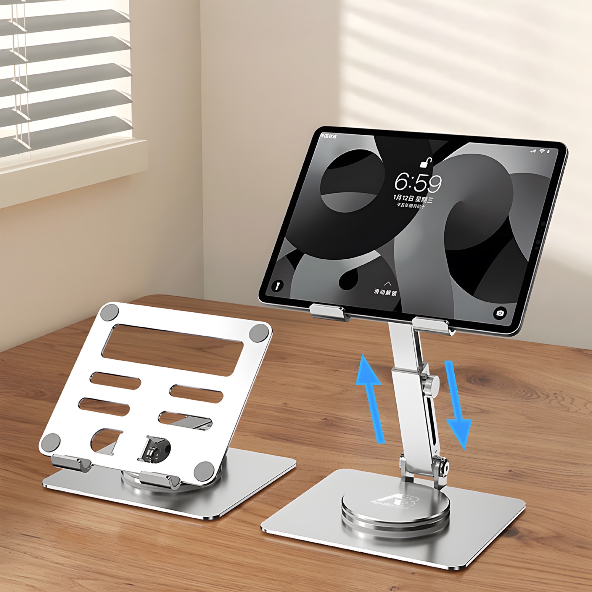 Katlanabilir Teleskopik Telefon ve Tablet Standı, Alüminyum 360° Döner - Koyu Gri - 2
