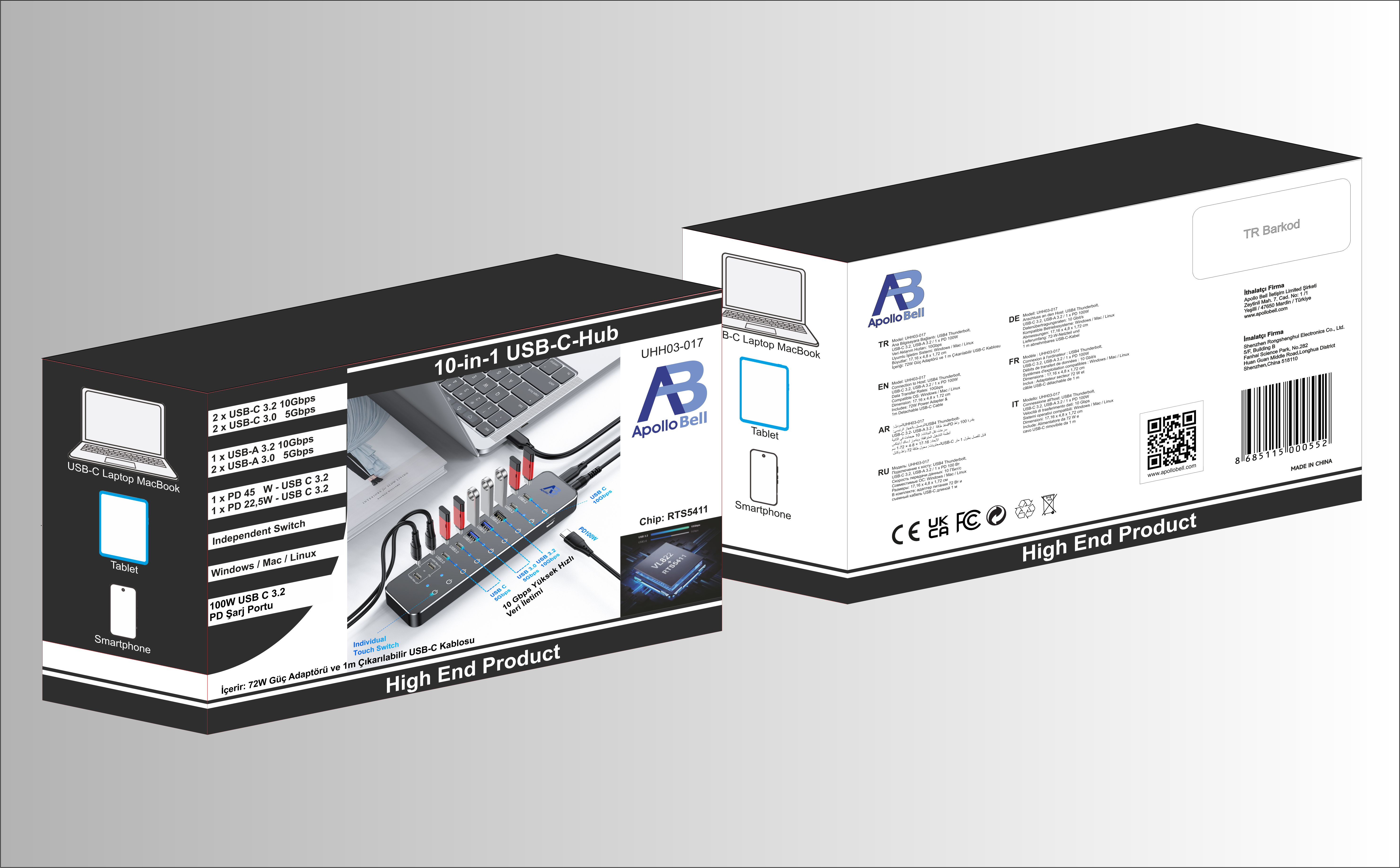UHH03-017 ApolloBell 10 Port USB 3.0 HUB