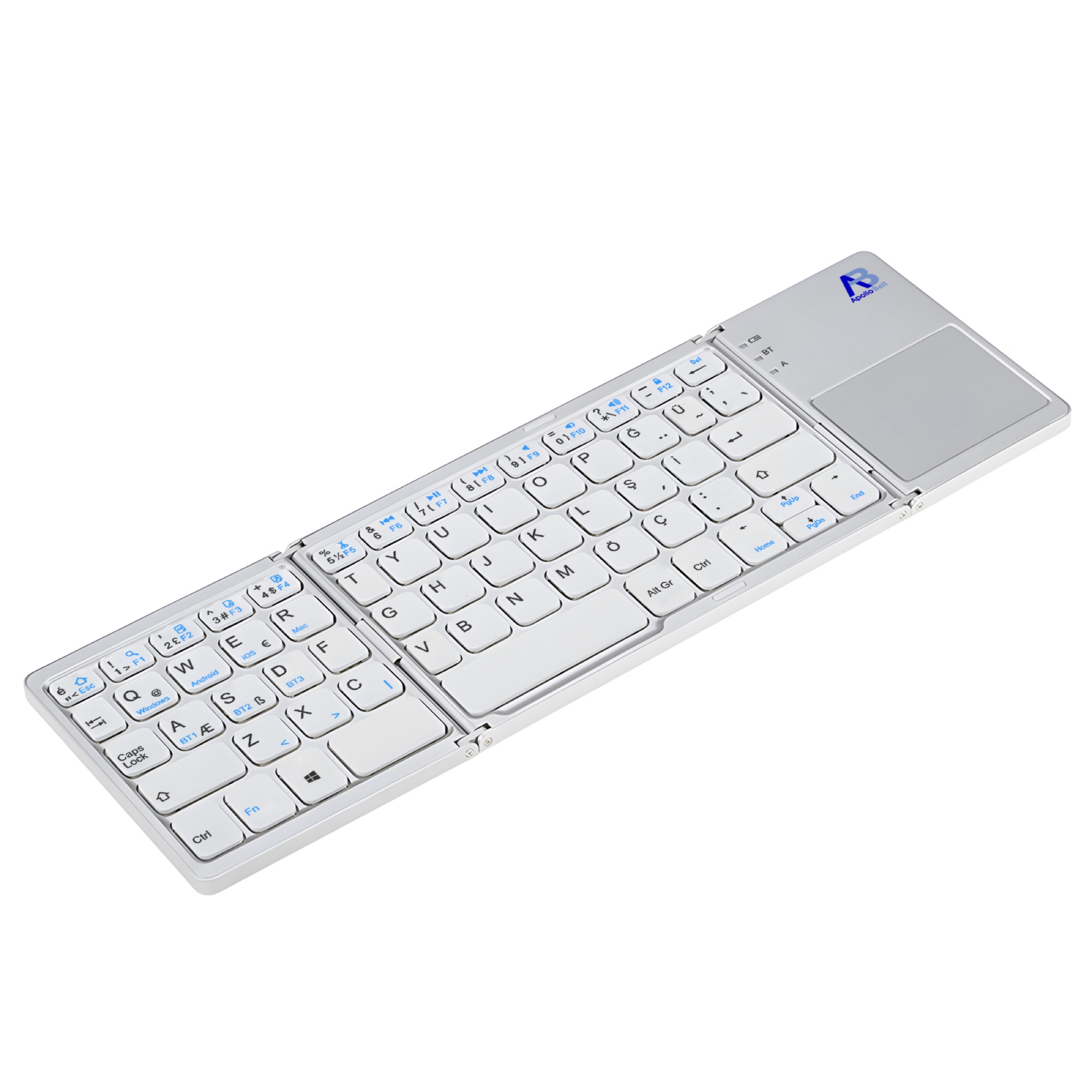 Katlanabilir Mini Bluetooth Klavye, Dokunmatik Yüzeyli Üç Katlı, Beyaz - 2