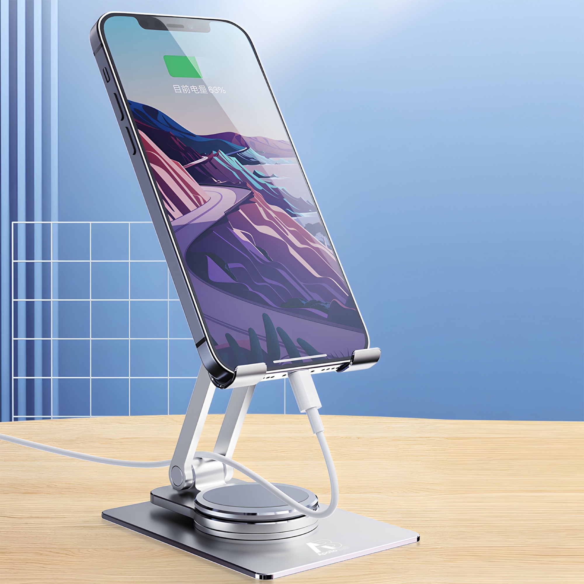 Katlanabilir Masaüstü Telefon ve Tablet Tutucu, 360° Dönebilir Alüminyum, Gümüş - 9