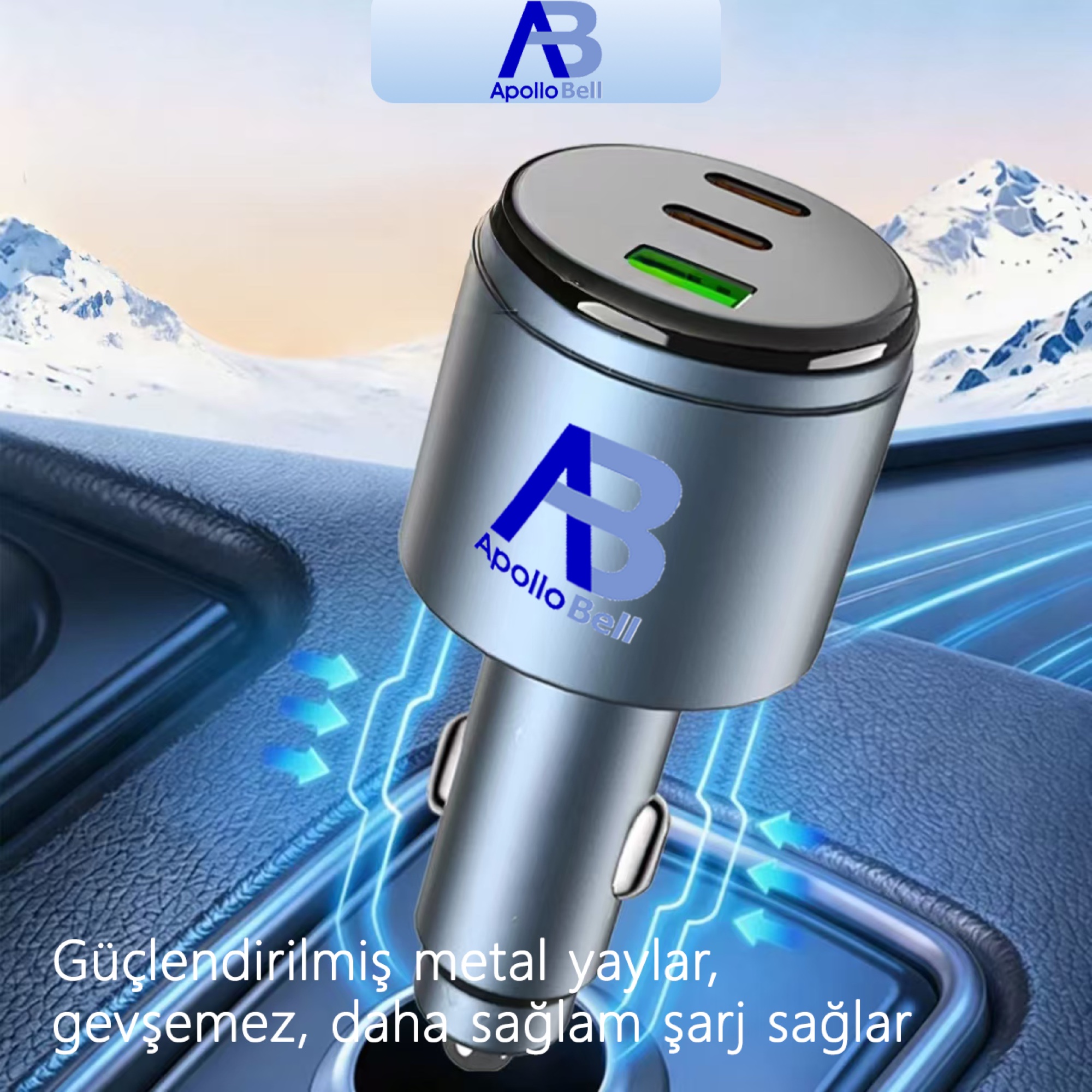 130W 3'ü 1 Arada Araç Şarj Cihazı 2x USB-C + USB-A, PD 3.0 PPS ve QC5, Metal Gövde - 5