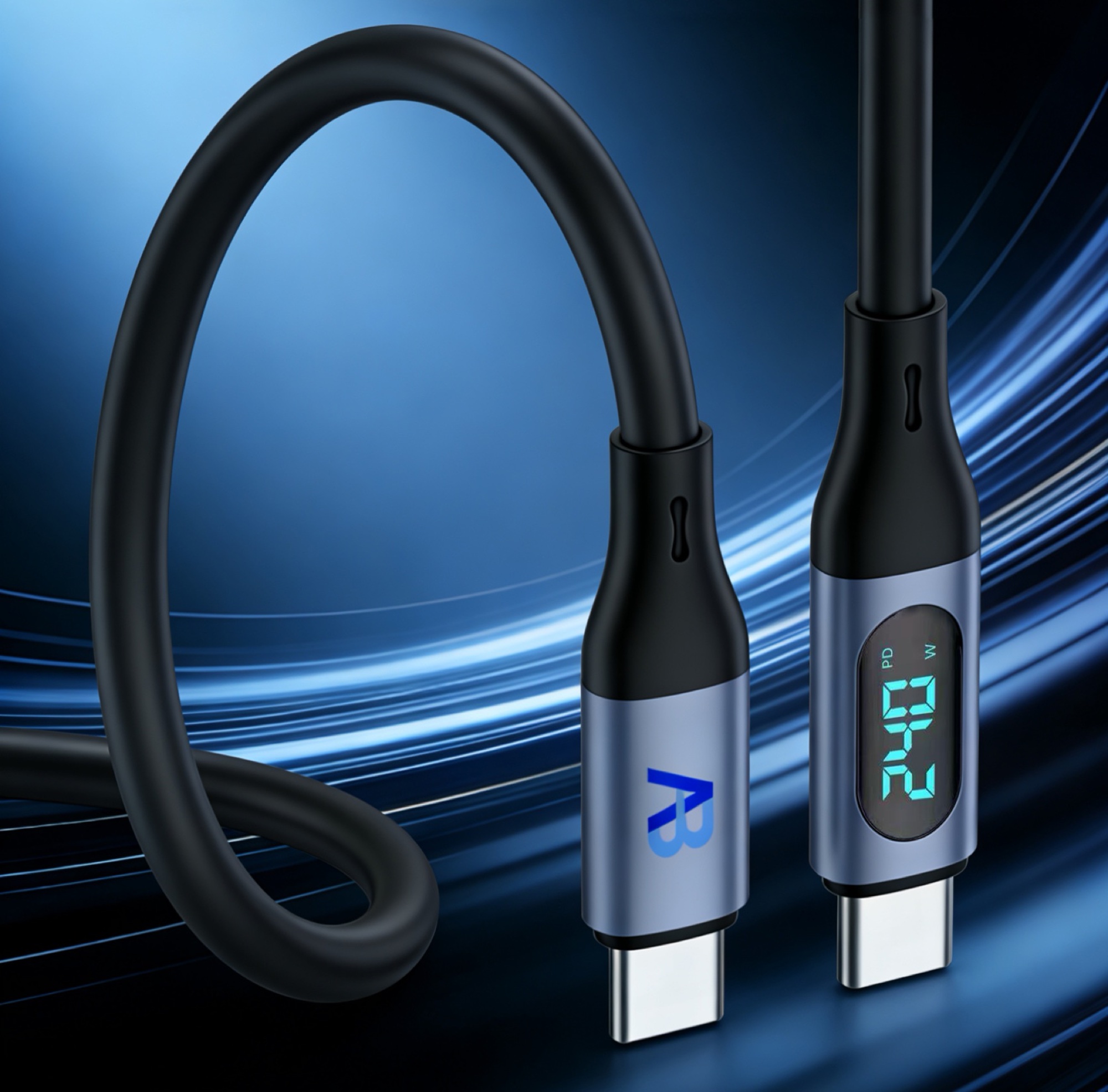 240W Ekranlı USB-C Hızlı Şarj ve Data Kablosu, Sıvı Silikon, 20cm Beyaz - 3