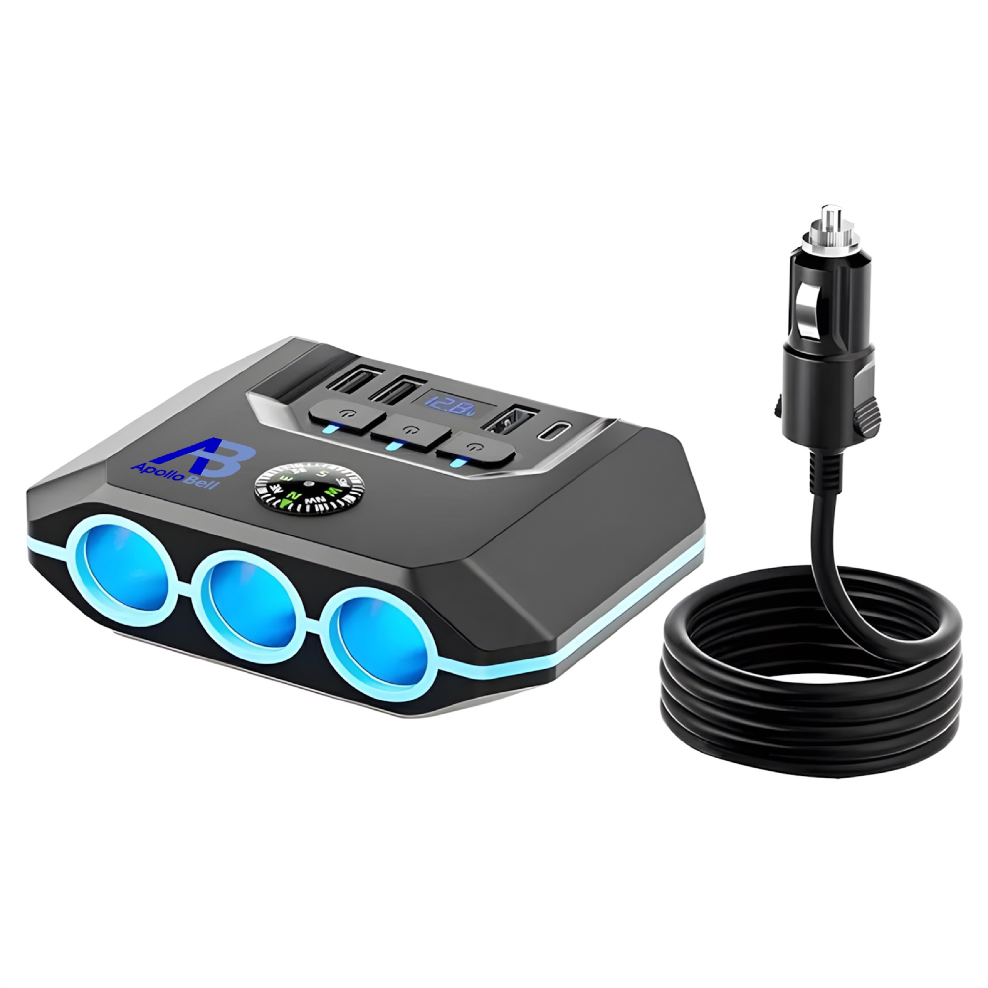 120W Araç Çakmak Çoğaltıcı 3 Çakmak Soketi + 3 USB-A + Type-C, Voltaj Göstergeli, Siyah - 15