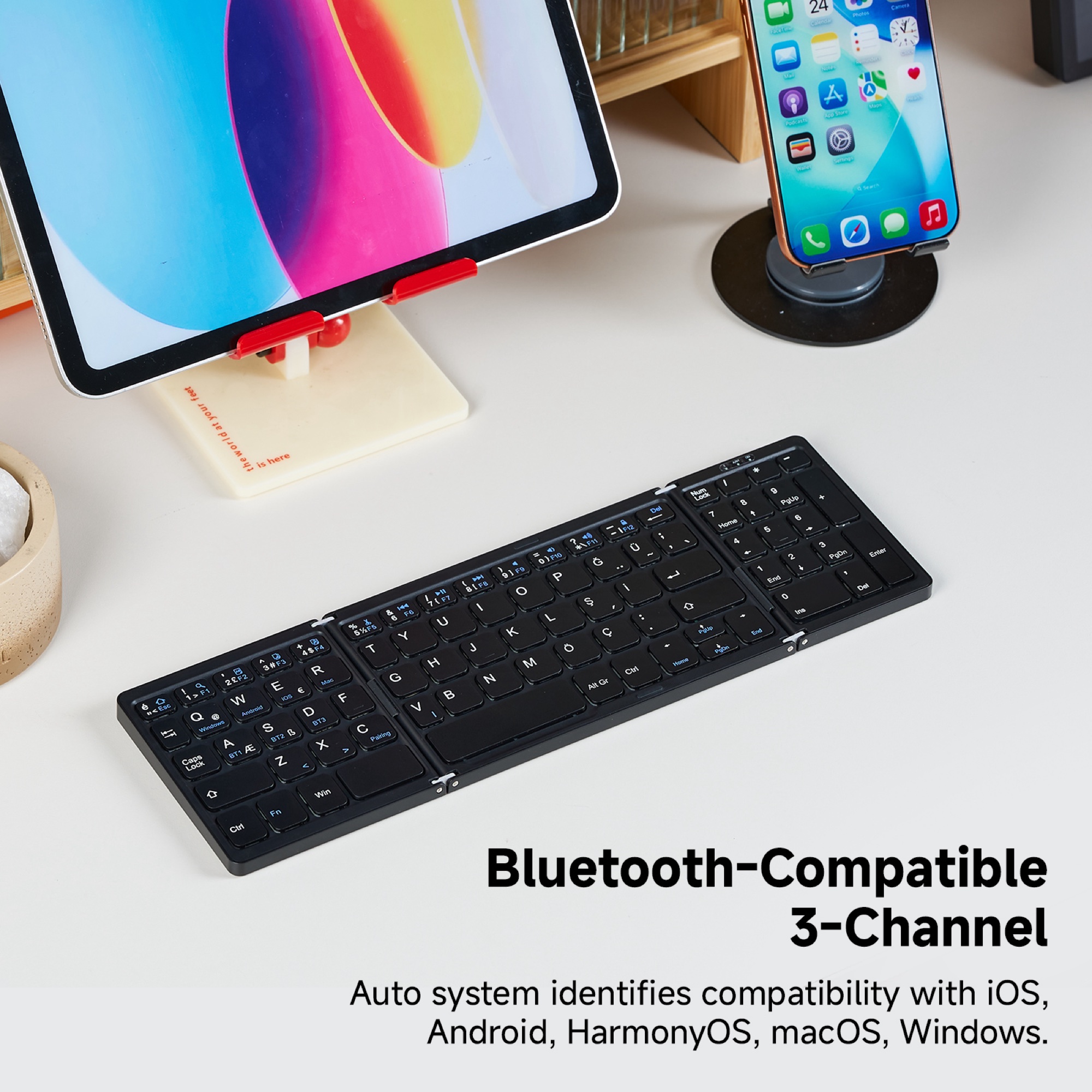 Katlanabilir Bluetooth 5.1 Klavye ve Fare Seti, Sayısal Tuş Takımlı, Siyah - 8